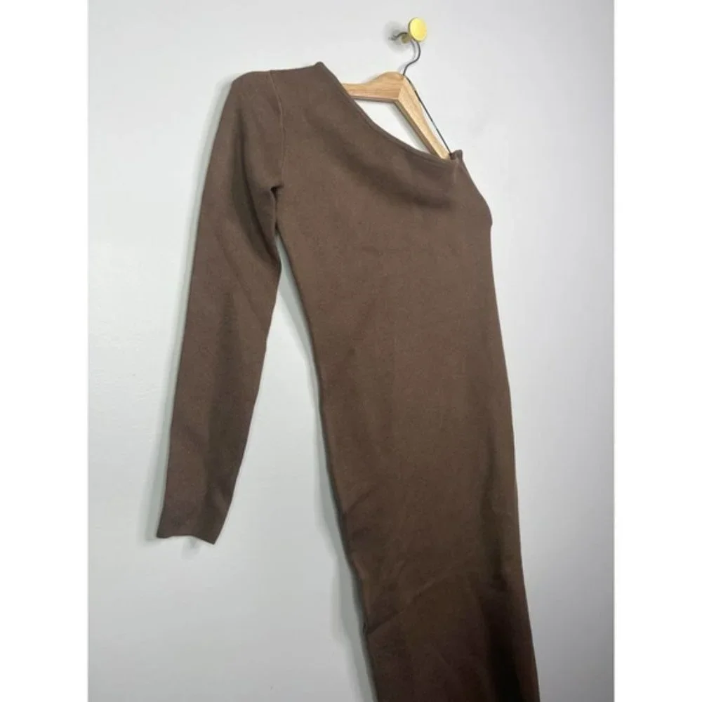 Monrow Super Soft One Shoulder Midi Dress Women's Dusty Cocoa Size: XS NWOT - Picture 4 of 9